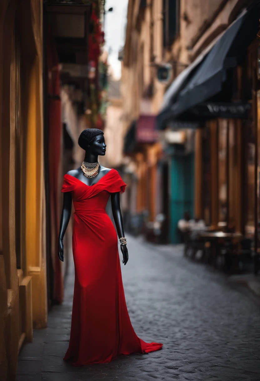 Mannequin noir posant dans la rue