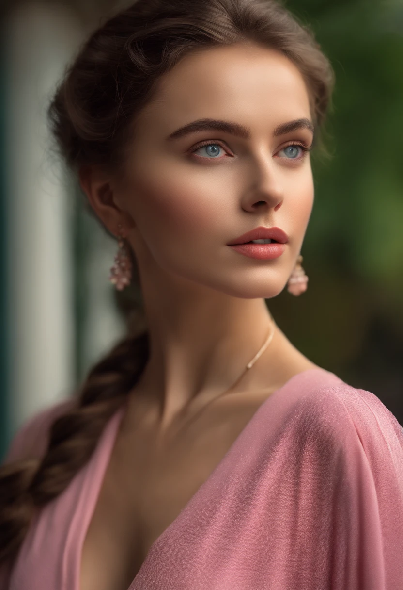 8k, Best quality, Masterpiece, ultra highres, (realism: 1.4), Photo originale, (realistic skin texture: 1.3), (grain du film: 1.3), (Angle de selfie), 1 fille, pink clothes, Sapphire colored eyes and beautiful facial details, Masterpiece, Best quality, gros plan, Upper body traction of the highest image quality