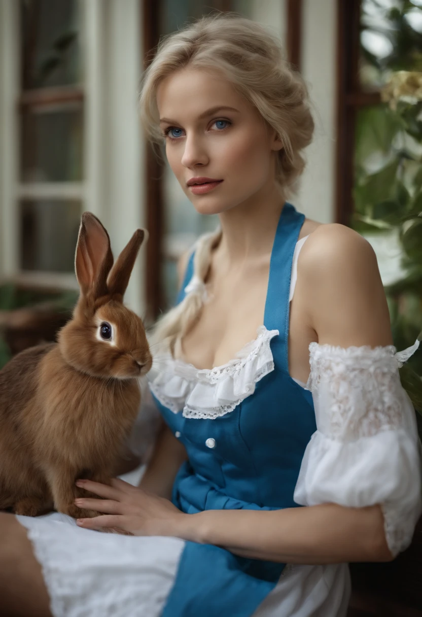 Apron layered on blue dress a blond Lost Blue eyes Full of doors small tits White rabbit is nice to be