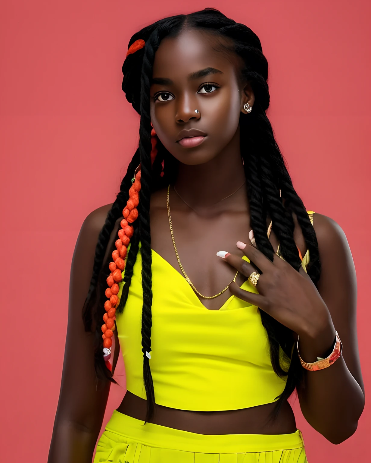 African very dark skin girl, Instagram model, , Change face, perfect face, real face, real human texture, same color skin as girl, perfect luminosity match, luminosity auto correction, masterpiece, high quality, k, hourglass figure