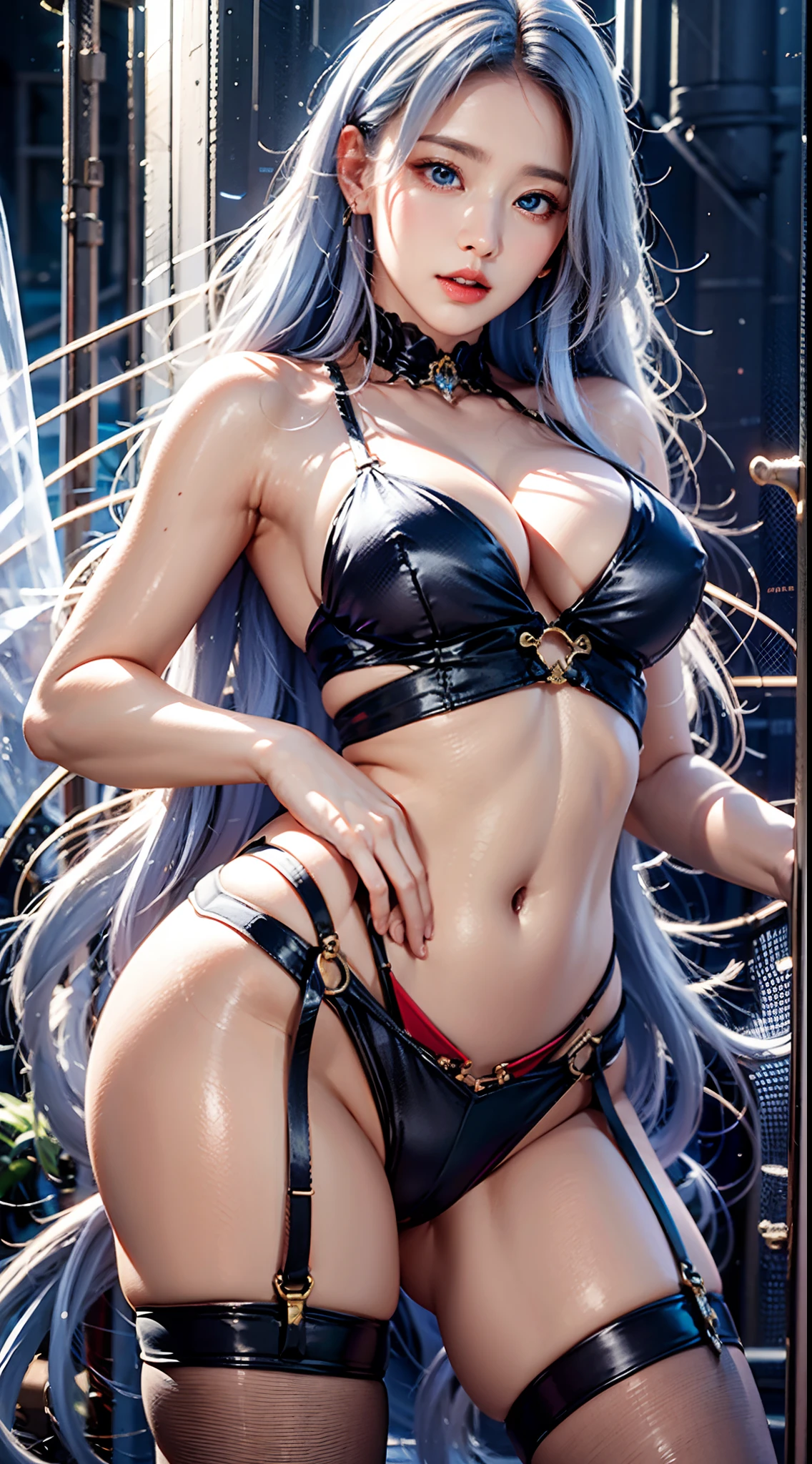 photorealistic, high resolution, soft lights, 1women, solo, hips up, blue eyes, white long hair, police uniform
