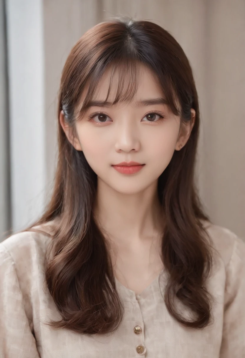 top-quality, Photorealsitic, masterpiece, 8K, Hi-Res, 独奏, 1girl, (((infp young woman))),、full bodyesbian、(small tits), ((Look at viewers)), (look at a camera), ((Various hairstyles close to long))、Perfect straight black hair、With bangs、 (profetional lighting), Highly detailed bright face、Gentle Japan girl、Nice smiling face、Red T-shirt(long-sleeve)、Checked pleated skirt、Standing in front of a white wall