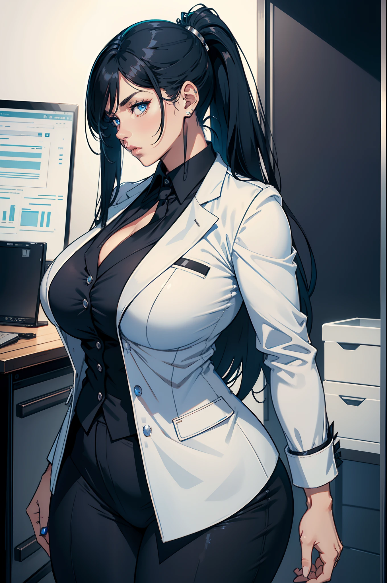 masterpiece, ultra quality, Beautiful detailed, extremely detailed,16K, exquisite, highres, Beautiful background, Beautiful eye, Beautiful skin, anime style, ((business suitを着ているSaekoが視聴者にcleavageをアピールしている.)), Saeko, 28 years old, 1 girl, alone, (((Breast Close-up:1.5,))), smile, blush, ecstatic expression, (arms crossed under chest), looking at the viewer, erotic, charm的な, charm, (Muscular female slender body, tall, clavicle, Fat, beautiful huge breasts, redness of the breast, big ass, Fat, beautiful long legs), cleavage, perfect anatomy, sweaty, It's hard to breathe, vapor, (business suit), BREAK(white jacket suit), BREAK(light purple shirt), BREAK(dark blue skirt:1.1), BREAK(pantyhose:1.1), BREAK(purple high heels), BREAK Fisheye, downtown at night, From above, cowboy shot, perfect quality, good quality, masterpiece, HDR, UHD,