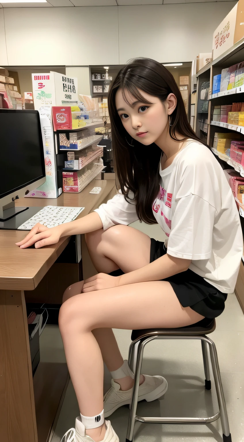 Beautuful Women、1 persons、Slouched、Doggy、store clerk