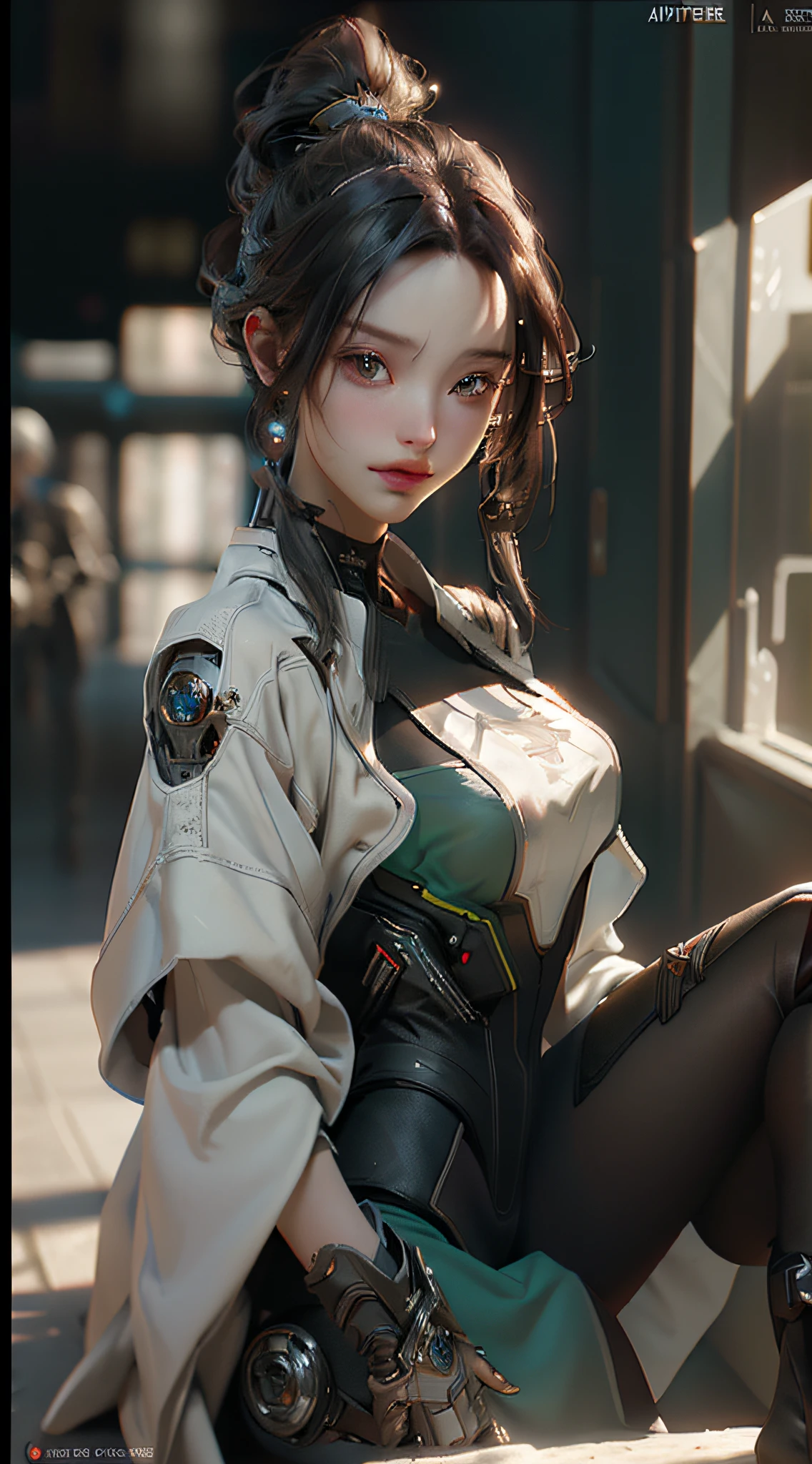 ((Best quality)), ((masterpiece)), (detailed:1.4), 3D, an image of a beautiful cyberpunk female,HDR (High Dynamic Range),Ray Tracing,NVIDIA RTX,Super-Resolution,Unreal 5,Subsurface scattering,PBR Texturing,Post-processing,Anisotropic Filtering,Depth-of-field,Maximum clarity and sharpness,Multi-layered textures,Albedo and Specular maps,Surface shading,Accurate simulation of light-material interaction,Perfect proportions,Octane Render,Two-tone lighting,Wide aperture,Low ISO,White balance,Rule of thirds,8K RAW,