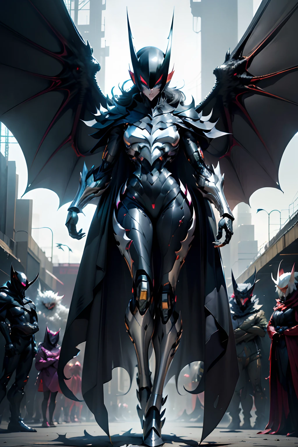 Beastman、batwoman、Villain Phantom、Cybernetic mutants、Slender Adult Woman、Platinum Metallic Body、、spread large wings、Tall lady、