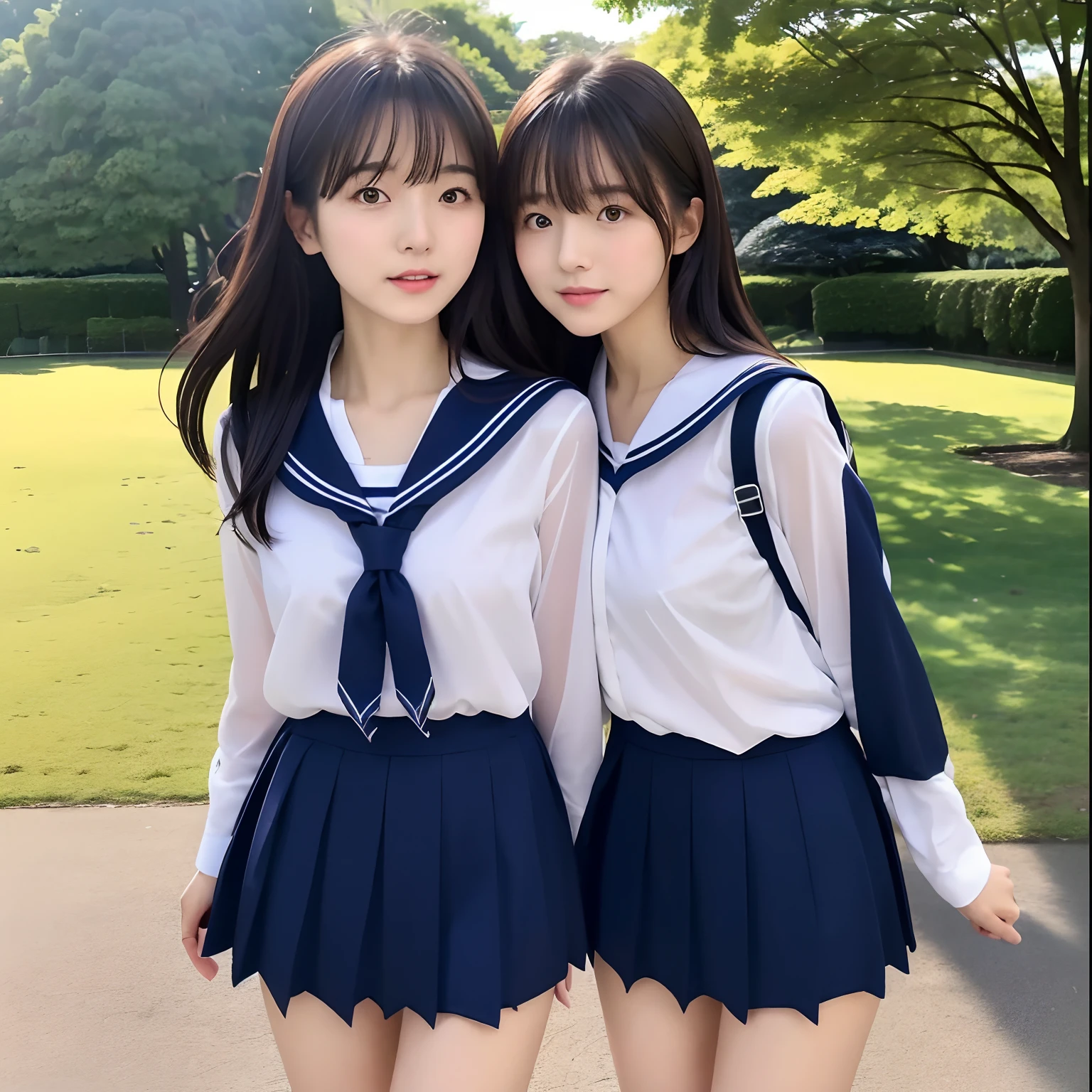 (Raw foto、​masterpiece、top-quality、Hi-Res)、Cute Japan person、Walking、be shy、Shyness、18year old、One Woman、attractive bodies、Colossal tits:1.4、Long wavy hair、High School School Uniform、thighs thighs thighs thighs、White socks、open-shirt、Tight shirt、Sheer shirt、happy mood、serafuku、Very short skirt、School bag、lowfers、pavement、A city scape、Fluttering skirt、Fluttering hair、panties on、embarrassed from、(perfect anatomia、Beautiful limbs、Healthy body,Beautiful skin)、early evening、sunset glow、Professional、