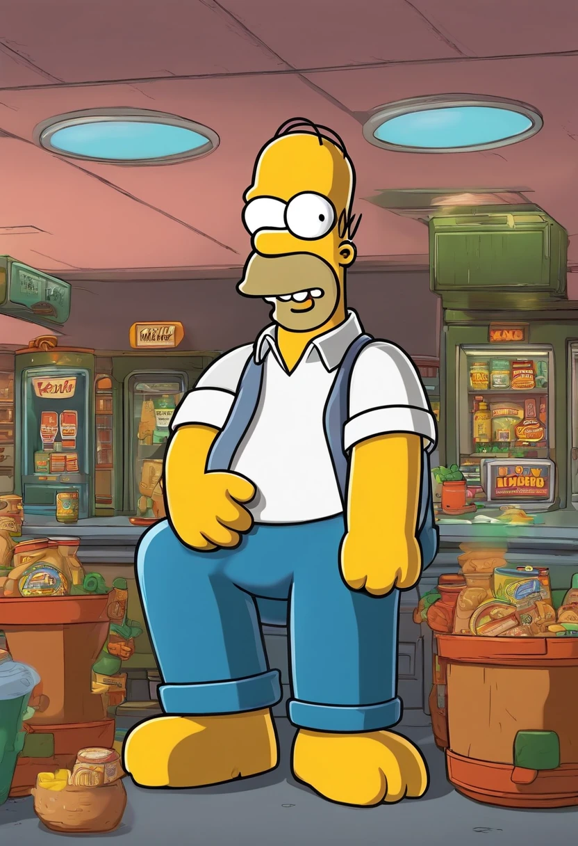Homer Simpson in driving to get a duff beer from the kwick-e-mart but then duff man, Apu, and Troy McClure Start fighting Homer but the. Bart, Ned, And Hulk join Homer what happens nect