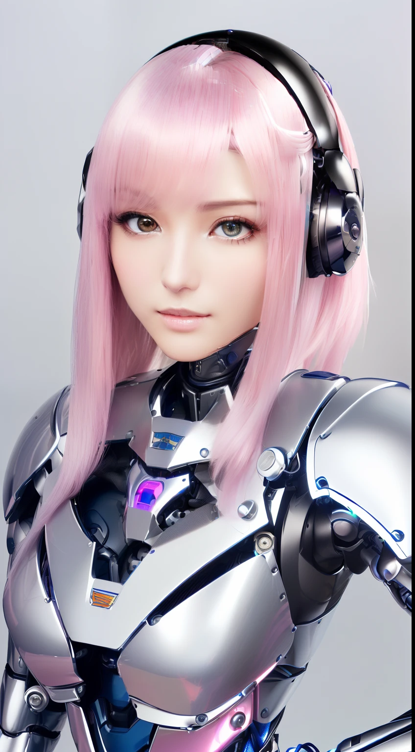 ((masutepiece)), ((top-quality), high quarity、ultra-definition, Realistic, (Ultra-fine face)、fulcolor 、One beautiful robot police woman、(Mechanical joints:1.1)、Parts of the machine、Thick wire joints、White porcelain mechanical armor、(Curvaceous face)、deadpan、pink straight hair、((Electronic substrate)), From above