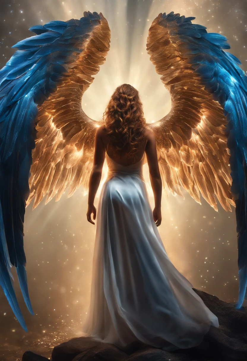 cosmic fallen angel, olhos claros brilhantes, Biomechanicals, estranho, assustador, Pesadelo, cores muito brilhantes, light particles, com luz brilhante, Mshiff, Arte do papel de parede, Papel de parede UHD