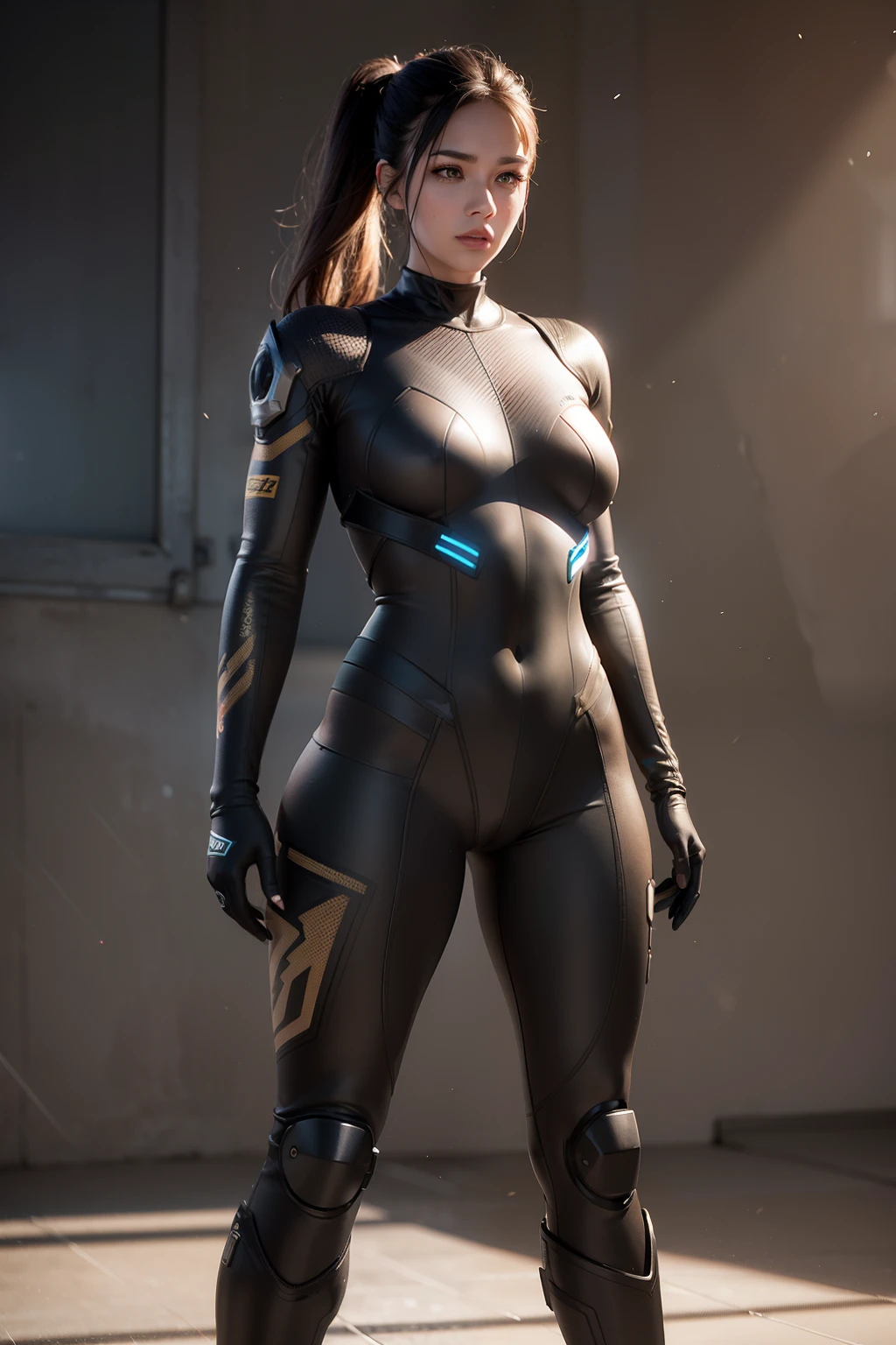 From face to the waist::1, realistic skin texture, zbrush::1 realistic super detailed hair, 3d::1, front view::1, mech suit::1, sports photography, panning photography::1, vaporwave::1, golden hour, unreal engine::1, zbrush::1, charlie bowater::1, bold makeup::1
