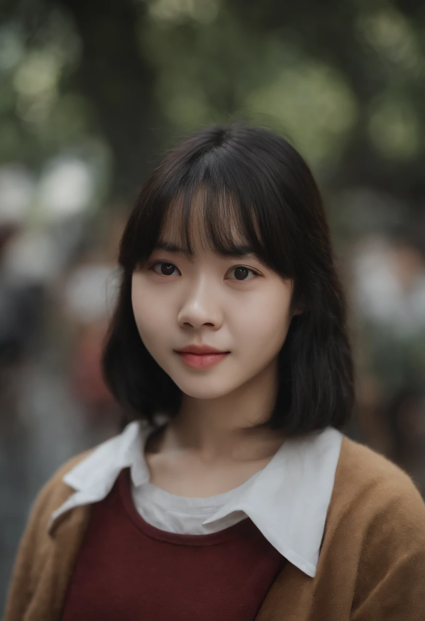 top-quality, Photorealsitic, ​masterpiece, 8K, Hi-Res, 独奏, 1girl, (((infp young woman))),sixteen years old、full bodyesbian、(small tits), ((Look at viewers)), (look at a camera), ((Various hairstyles close to long)）、Perfect straight black hair、With bangs、 (profetional lighting), Highly detailed bright face、Gentle Japan girl、Nice smiling face、White T-shirt（long-sleeve）、Checked pleated skirt、Standing in front of the school gate
