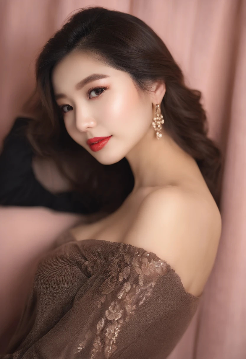 Wearing lace bra and panties and tights、Sit on the sofa、With a dress、Cute and attractive woman、Beautiful woman about 20 years old、stunningly beautiful woman、Mature、Hair is shiny and brownish、Hair about waist length、Mature hairstyles、Each hair is delicate、Beautiful and attractive face、kawaii faces、The face of the masterpiece、The best beauties with a balanced face、Eyes are balanced between white and black eyes、Double and beautiful eyes、perfect eyes、attractive thick lips、Slightly pink lipstick、Five fingers of both hands very beautiful and clear fingertips、Head that fits in the frame、Diagonal rear angle、Photo up to thigh、 Balanced body、Amazingly elegant、close to perfection、Dynamic、The body is slender, but very erotic、smooth and beautiful body contours,、toned waist、Symmetrical and balanced body arrangement、Very large and glamour bust、The background is the city of sunset seen from the window、Stylish room、Flowers and paintings、Stick out your buttocks and emphasize、Turn-around photo style、high-level image quality