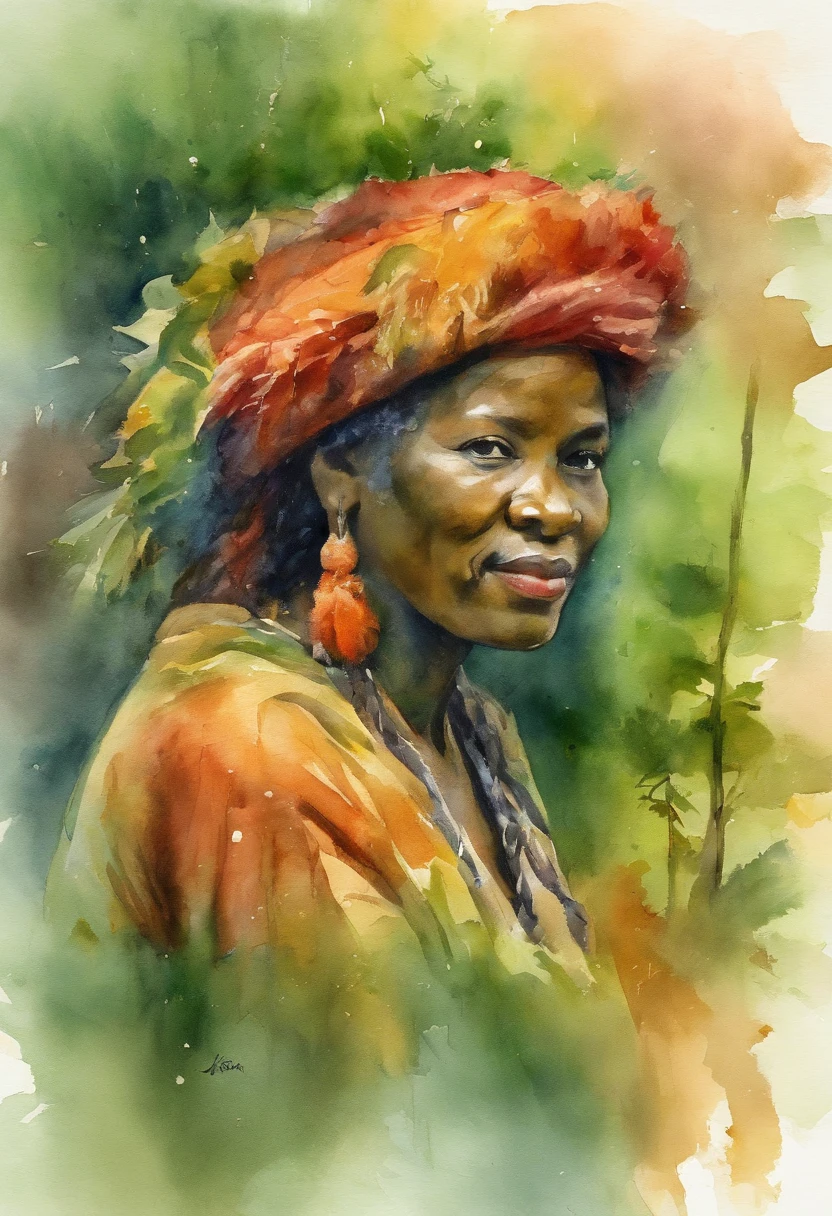 1 garota afro-americana, bombeira, Forest of green trees, cercado pela chuva, illustration style, motion blur, long full-body exposure, exquisite facial features, Chinese styleink style, estilo de artes marciais, Foco seletivo, panorama, (Bokeh:1.5)