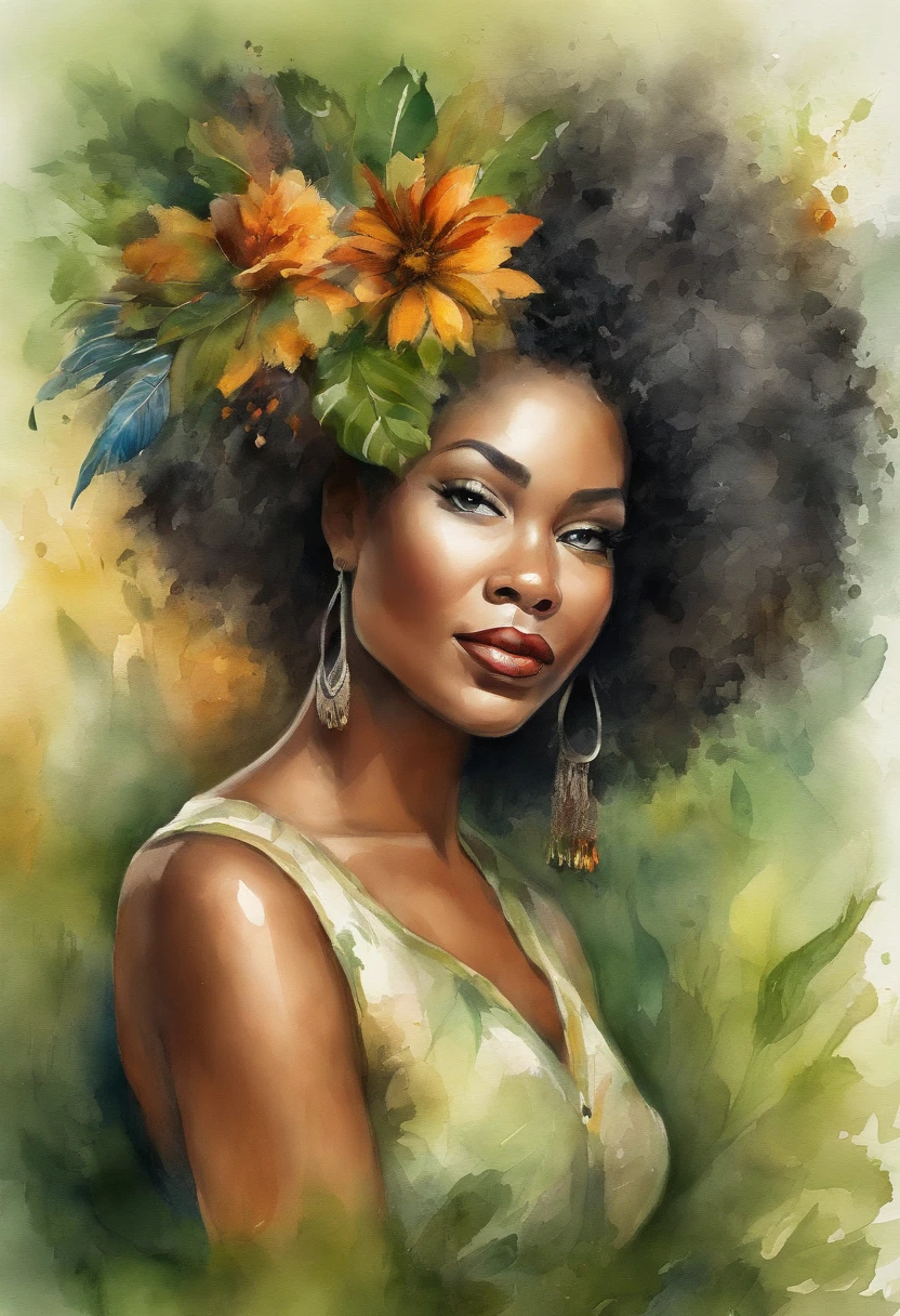 1 garota afro-americana, bombeira, Forest of green trees, cercado pela chuva, illustration style, motion blur, long full-body exposure, exquisite facial features, Chinese styleink style, estilo de artes marciais, Foco seletivo, panorama, (Bokeh:1.5)