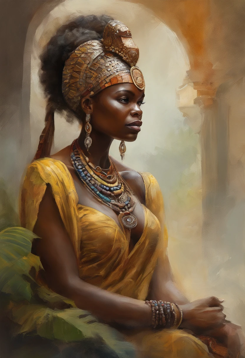 Ebony face and brown head,African woman sitting in lotus position meditating on an iron chair, Beau portrait fantastique, beautiful fantasy art portrait, Beautiful surrealist portrait, Portrait fantastique, Fantastic art portrait, detailed matte fantasy portrait, Portrait of a dark fantasy nymph, African goddess, beautiful digital artwork, gorgeous digital art,Surreal Black Dream Beautiful Young Woman Background, Fantastique Art Behance,Cinematic light and shadow,K HD