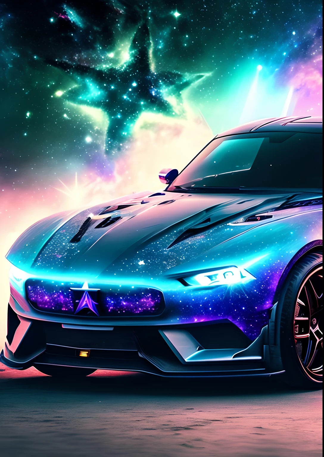 dreamlikeart, galaxy, outer space, nebula, star, [cyberpunked] Sports cars from the stars. (star:1.5),