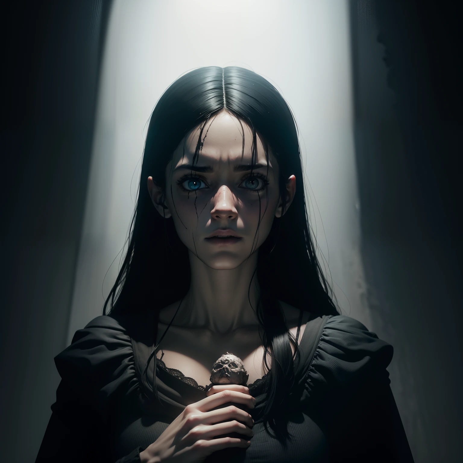 a cute ghost girl, cute mad face, realistic, super detail, 8k