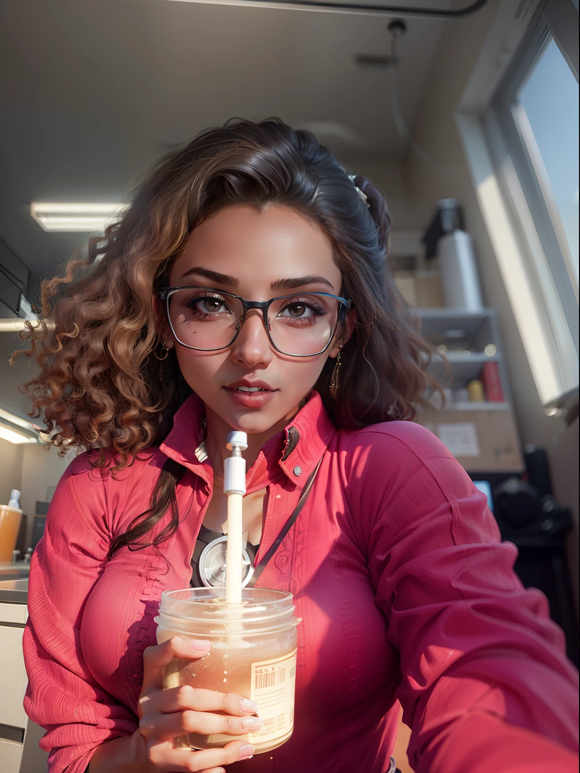 A very sexy mixed-race scientist girl working in a laboratory, 22 years old