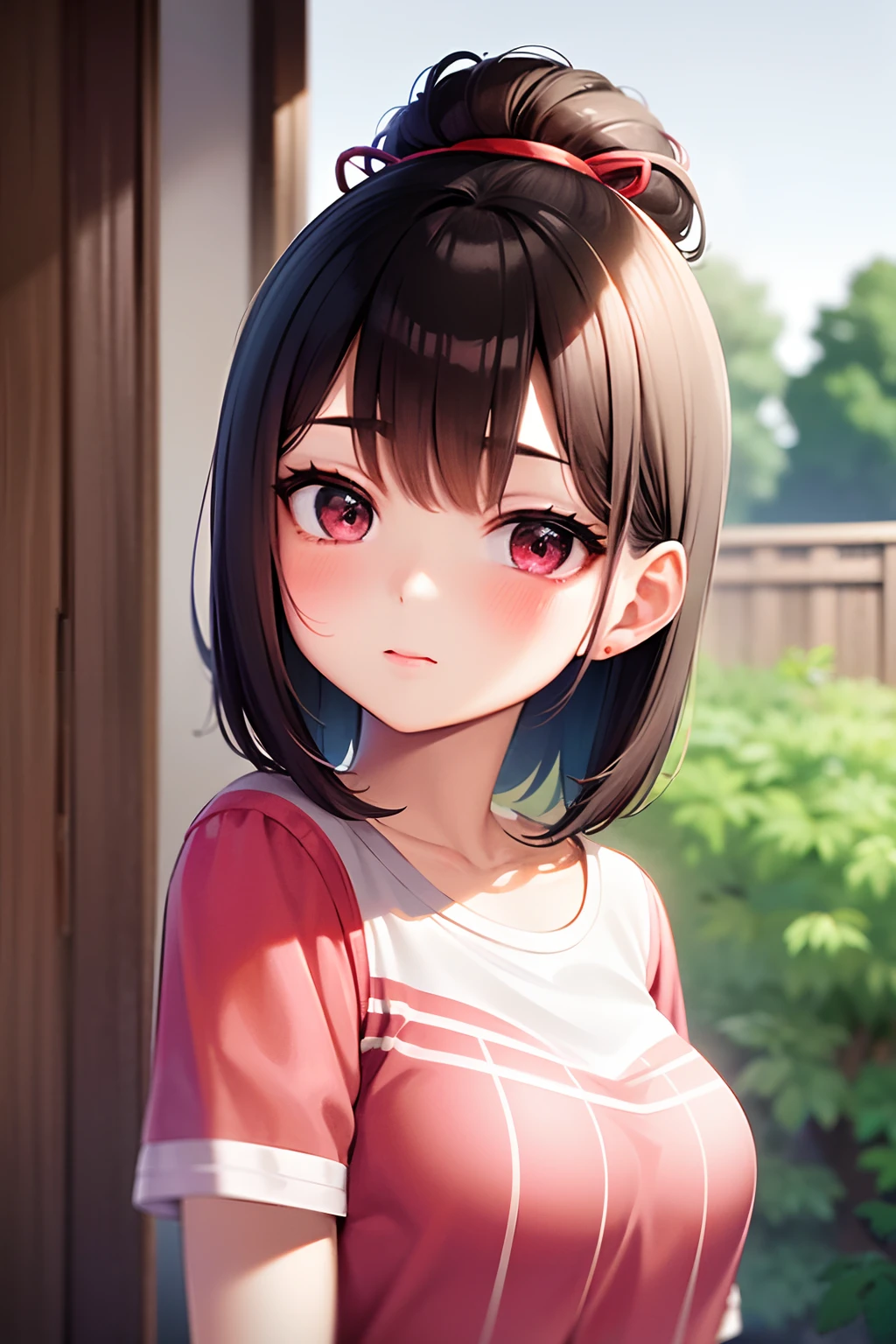 there is a young girl with a colorful shirt and a red and white striped shirt, portrait of a japanese teen, soft portrait shot 8 k, girl cute-fine-face, beautiful japanese girls face, close up of a young anime girl, portrait cute-fine-face, portrait of a japanese girl, beautiful young girl, beautiful light big eyes, cute young girl