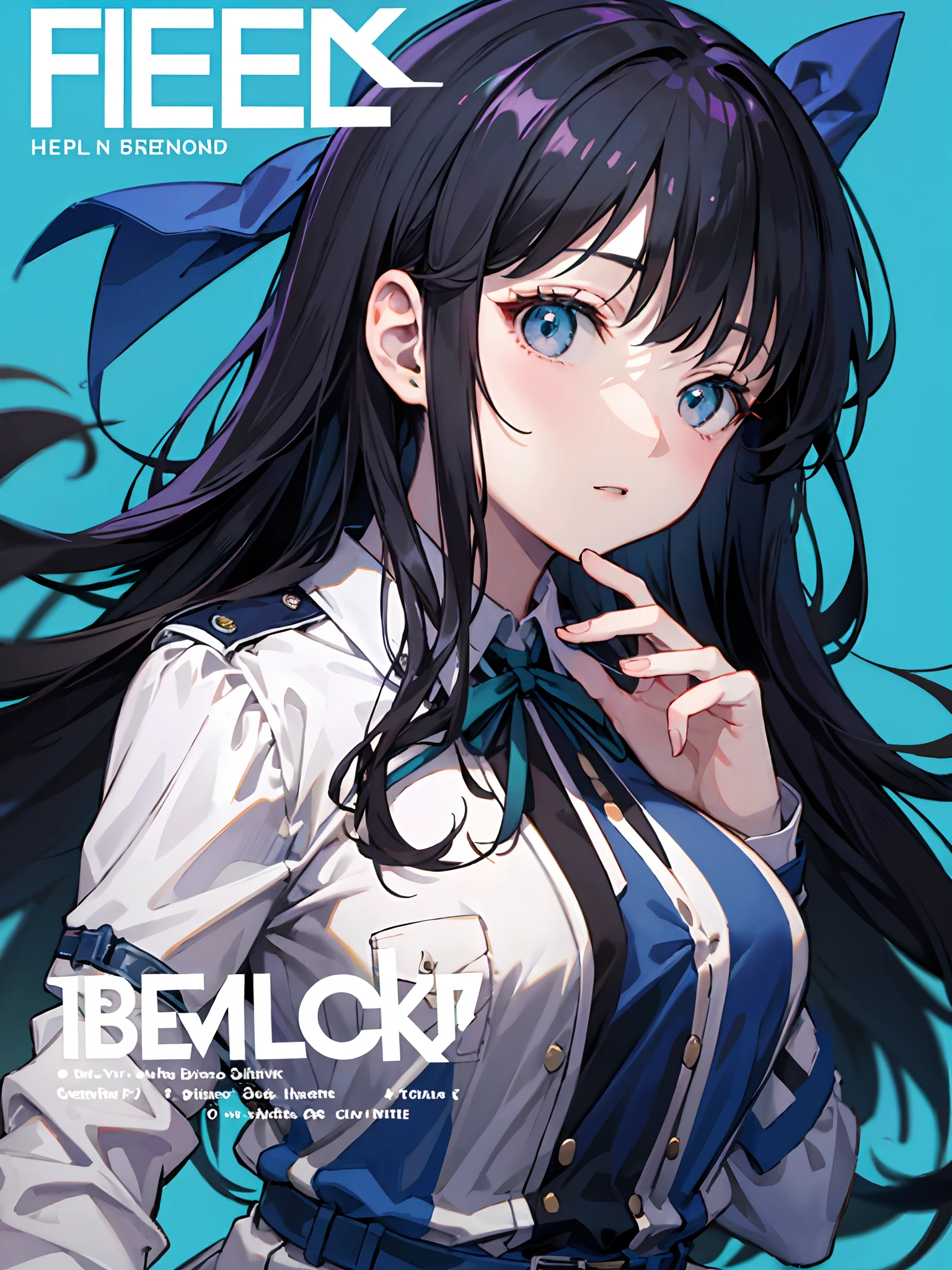 light blue background、Black hair、