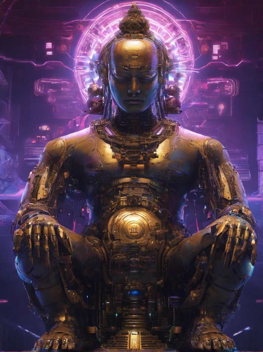 Super giant mechanical Buddha statue,Adoring crowds,In steampunk style,super-fine,8K,Works of masters,Meticulous mechanical depiction,OC renderer,
