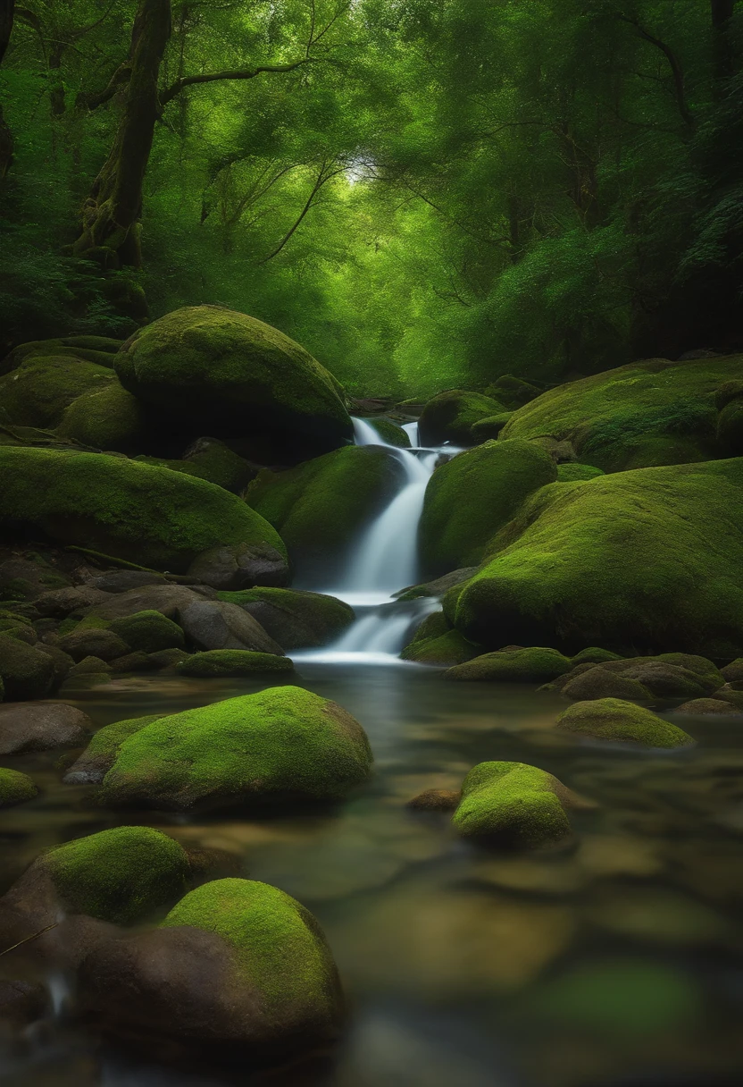 Monge em uma floresta ** e ** um corvo triste e desanimado no estilo cor verde em 4k.