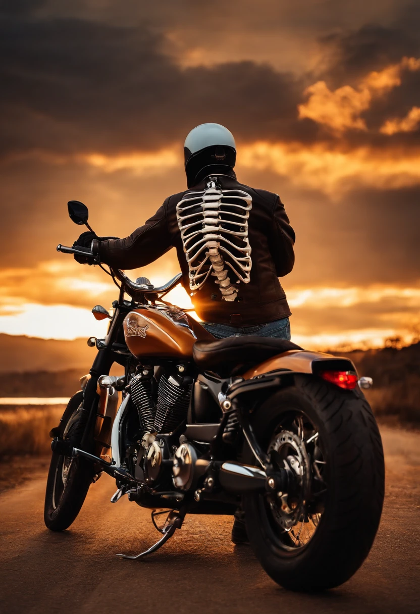 Skeleton Motorcyclist Rides a Motorcycle Until Sunset.
Por Aliaksei