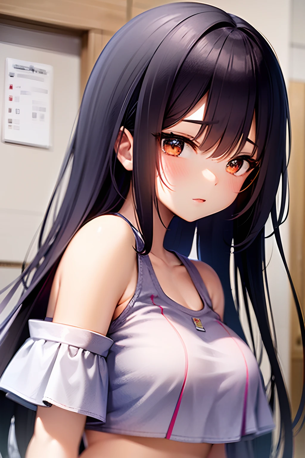 there is a young girl with a colorful crop top and a red and white striped crop top, picture of a japanese , soft shot 8 k, girl cute-fine-face, beautiful japanese girls face, close up of a young anime girl, portrait cute-fine-face, portrait of a japanese girl, beautiful young girl, beautiful light big eyes, cute young girl.
