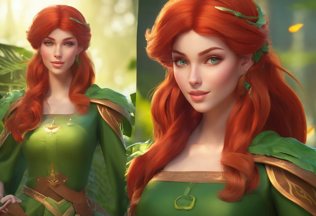A close up of a woman with red hair wearing a green dress - SeaArt AI