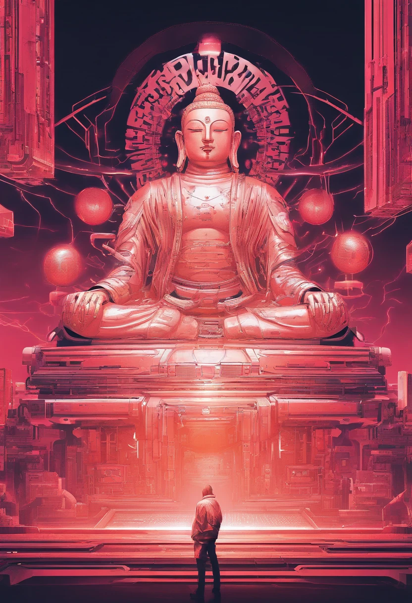 Super giant mechanical Buddha statue，Adoring crowds，In steampunk style，super-fine，8K，Works of masters，Meticulous mechanical depiction，OC renderer，