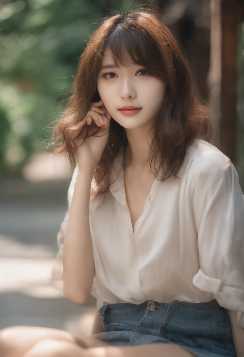 Brown hair、Disheveled hair with short cuts、japanes、Anochan-style、18-year-old girl、Looking here、Kamimei、Shorts、A slender、爆乳、The background is daily life、date