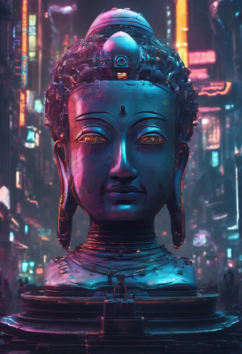 Super giant mechanical Buddha statue,Adoring crowds,In steampunk style,super-fine,8K,Works of masters,Meticulous mechanical depiction,OC renderer,