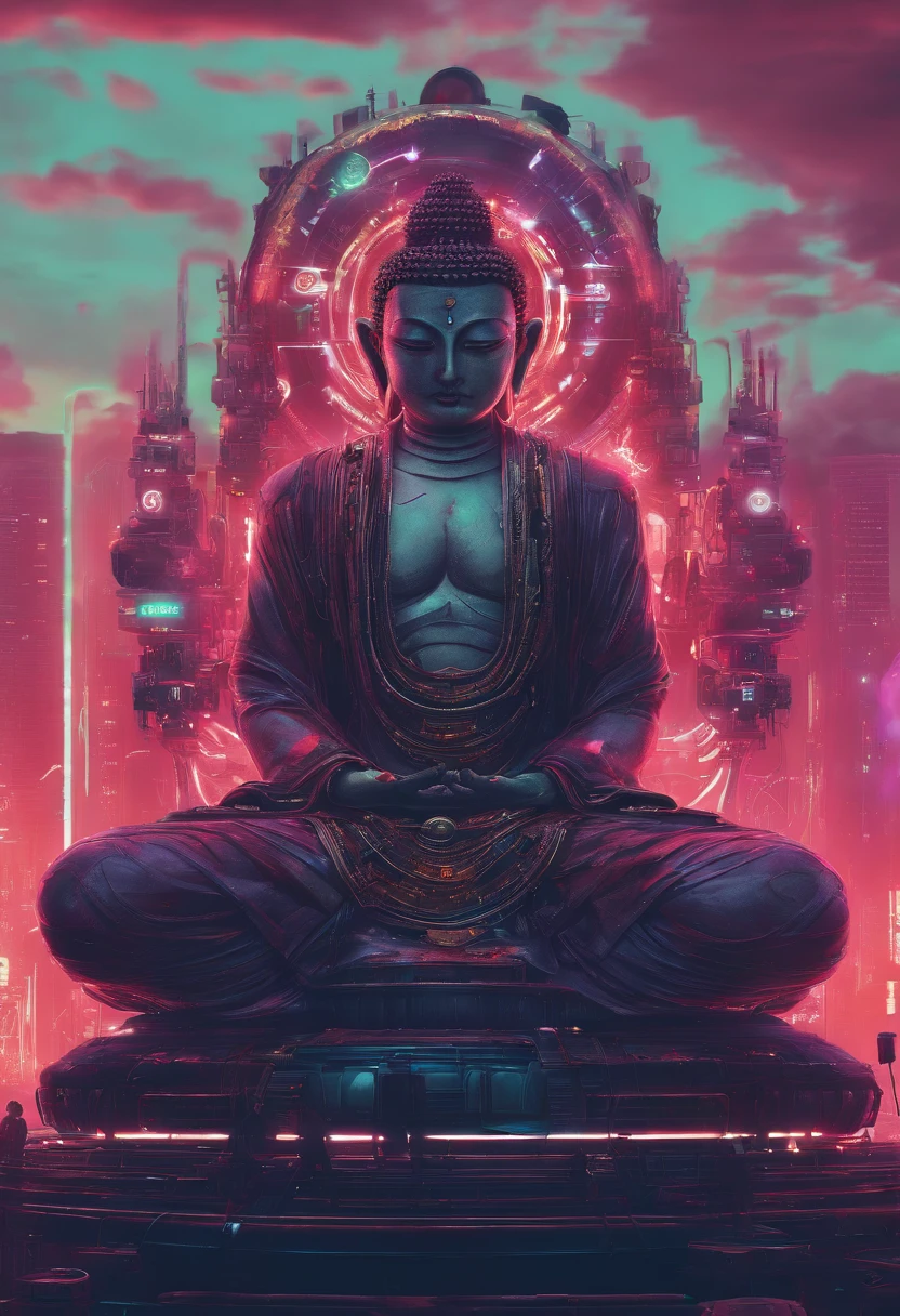 Super giant mechanical Buddha statue,Adoring crowds,In steampunk style,super-fine,8K,Works of masters,Meticulous mechanical depiction,OC renderer,