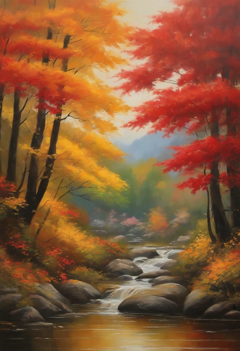Japan, Autumn, oil painting, colorful --ar 4:3
