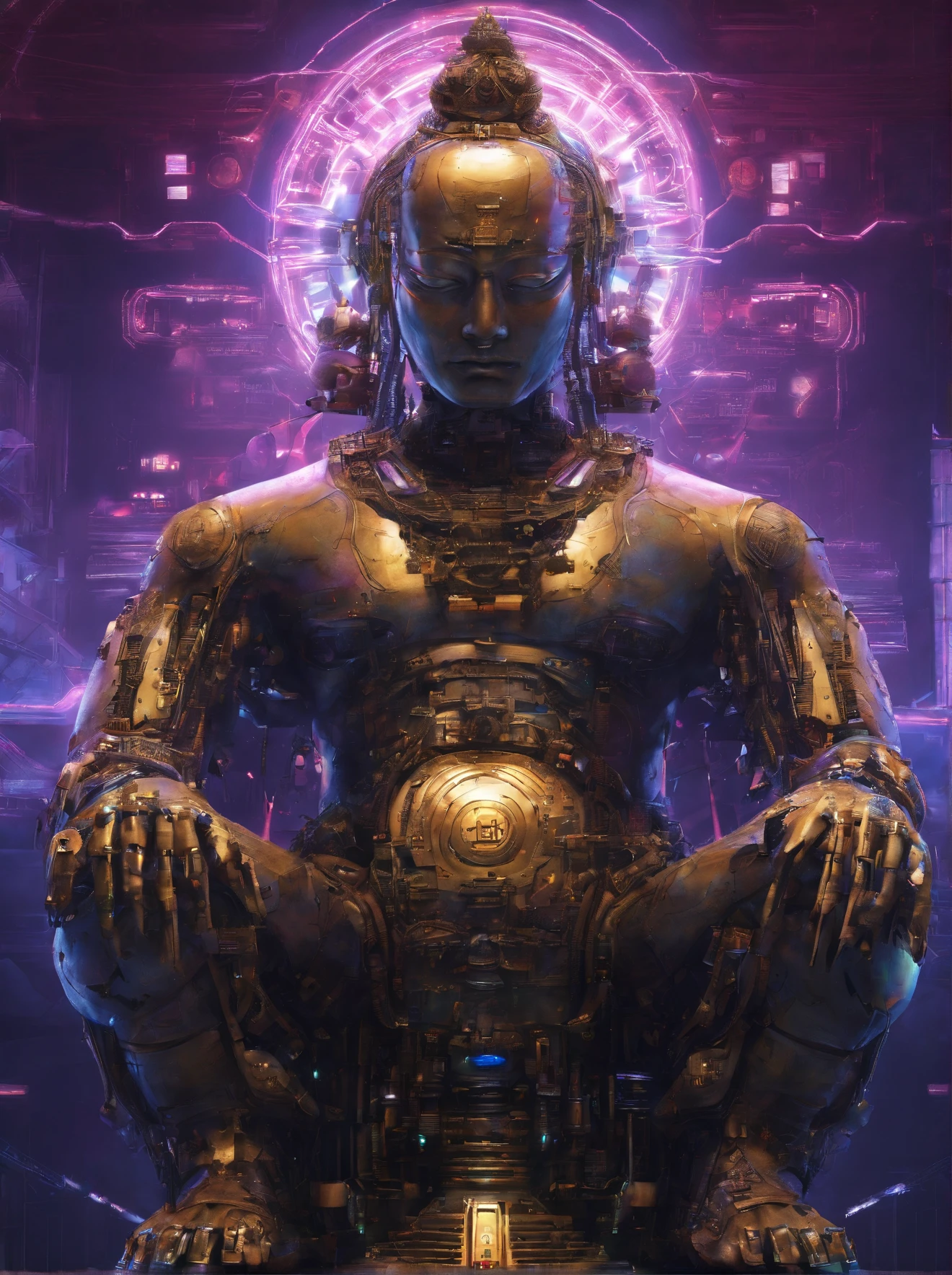 Super giant mechanical Buddha statue,Adoring crowds,In steampunk style,super-fine,8K,Works of masters,Meticulous mechanical depiction,OC renderer,
