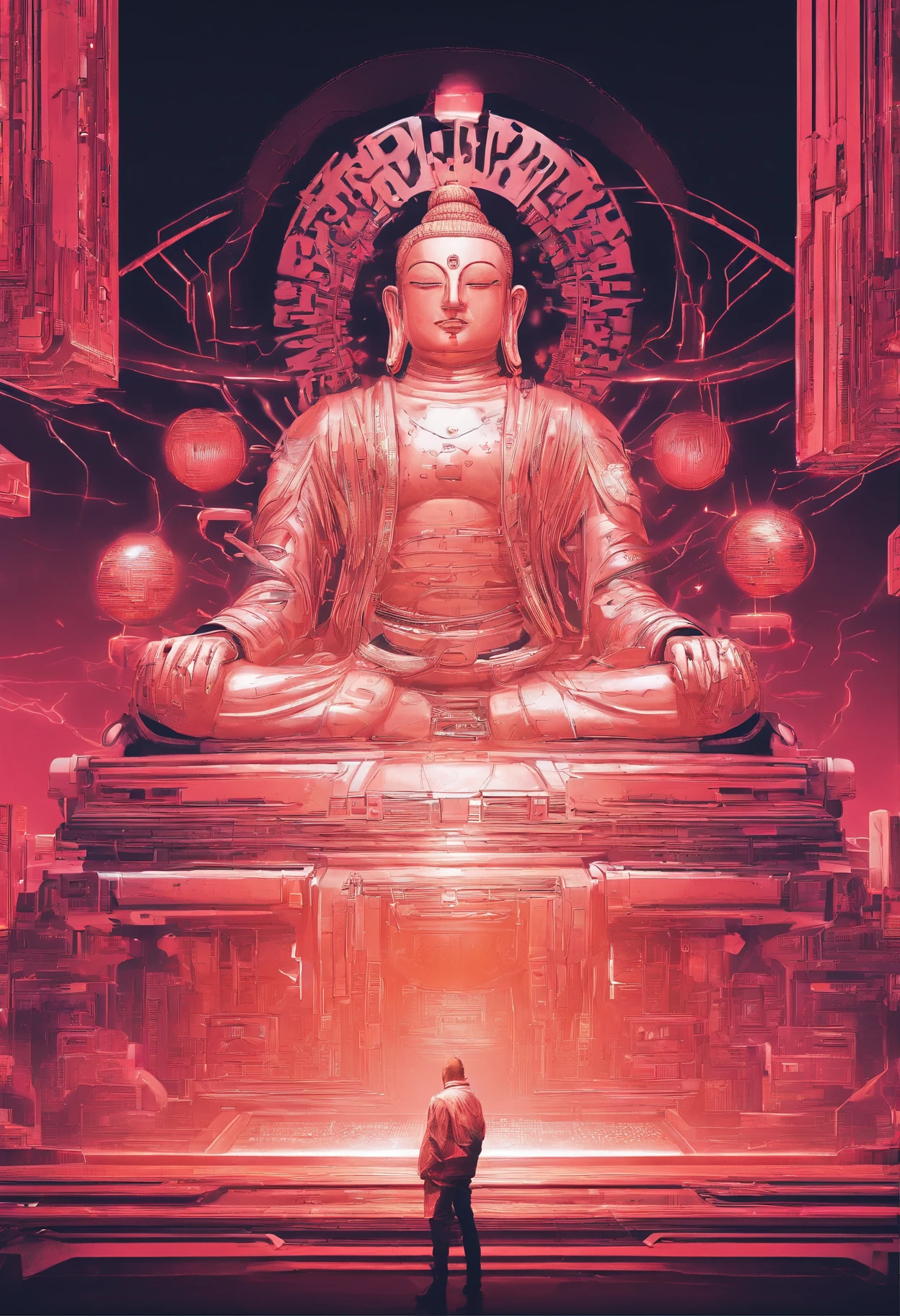 Super giant mechanical Buddha statue，Adoring crowds，In steampunk style，super-fine，8K，Works of masters，Meticulous mechanical depiction，OC renderer，