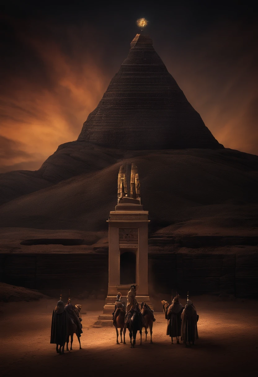monument, wise men, black background, 8k