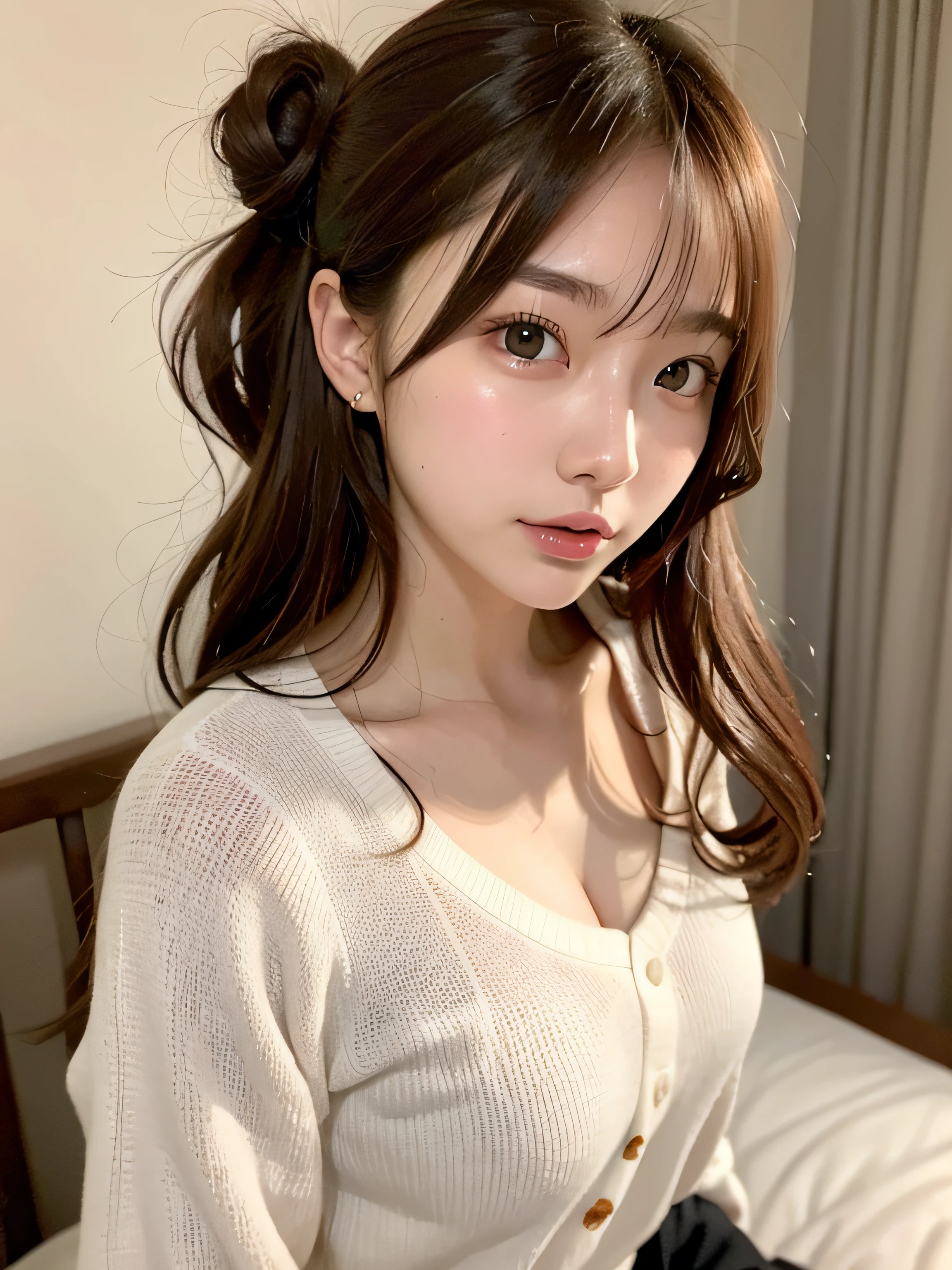 perfect figure beautiful woman:1.4，Layered hairstyle，Protruding cleavage，比基尼:1.5，The facial and skin texture is very delicate，二重まぶた，skin lightening，low chest。