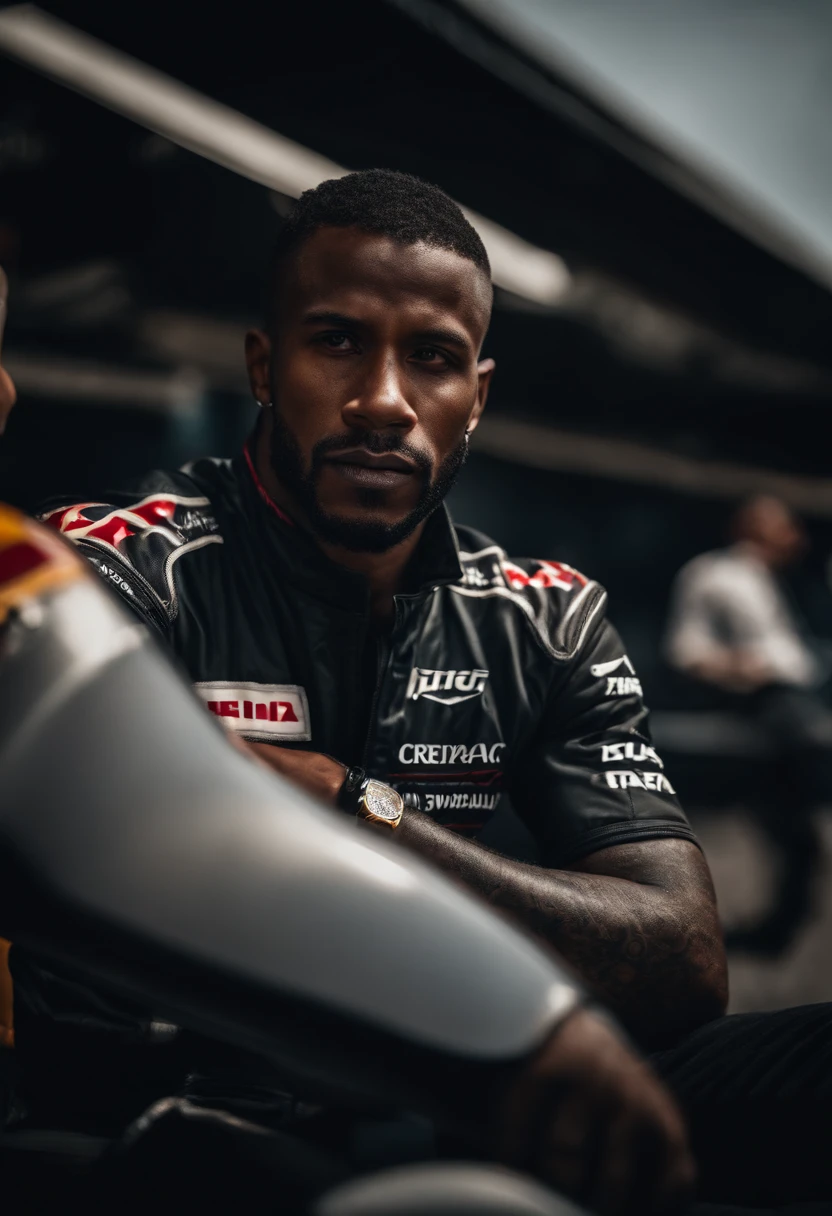 Black Man Formula 1 Driver Tattoos on Leg and Neck