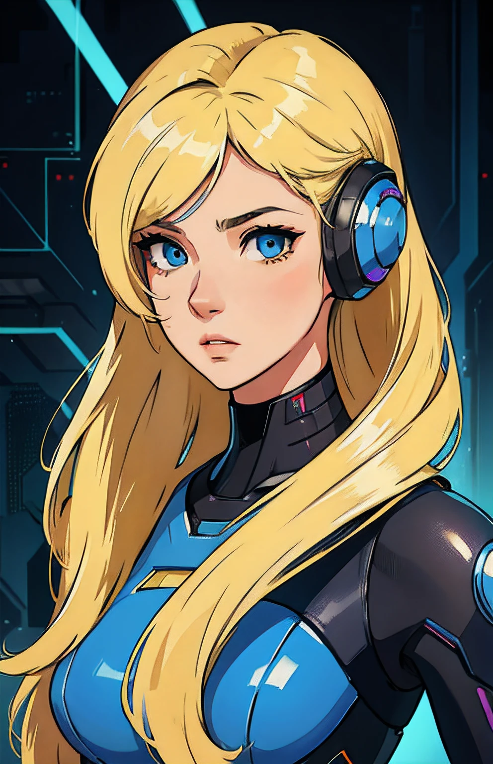 android woman blond retrato poster cyber punk azul