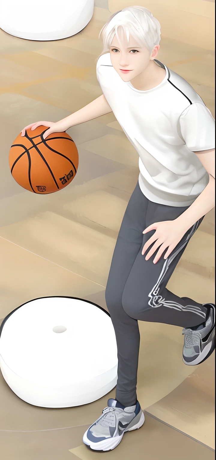 1boy, basket, sport, white hair, white skin