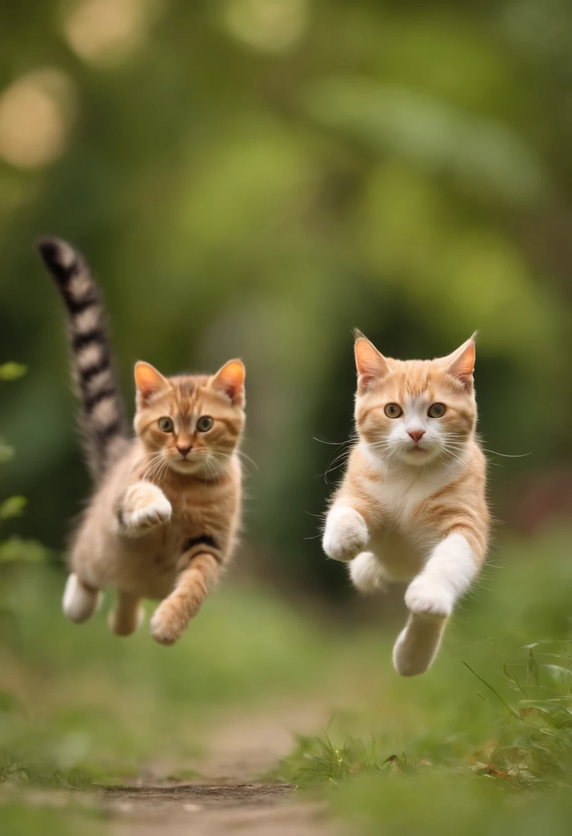 5 cats jumping and when you squint your eyes there body parts and fur spell out "Hello" but when you are not squinting in real life, you cannot see the words