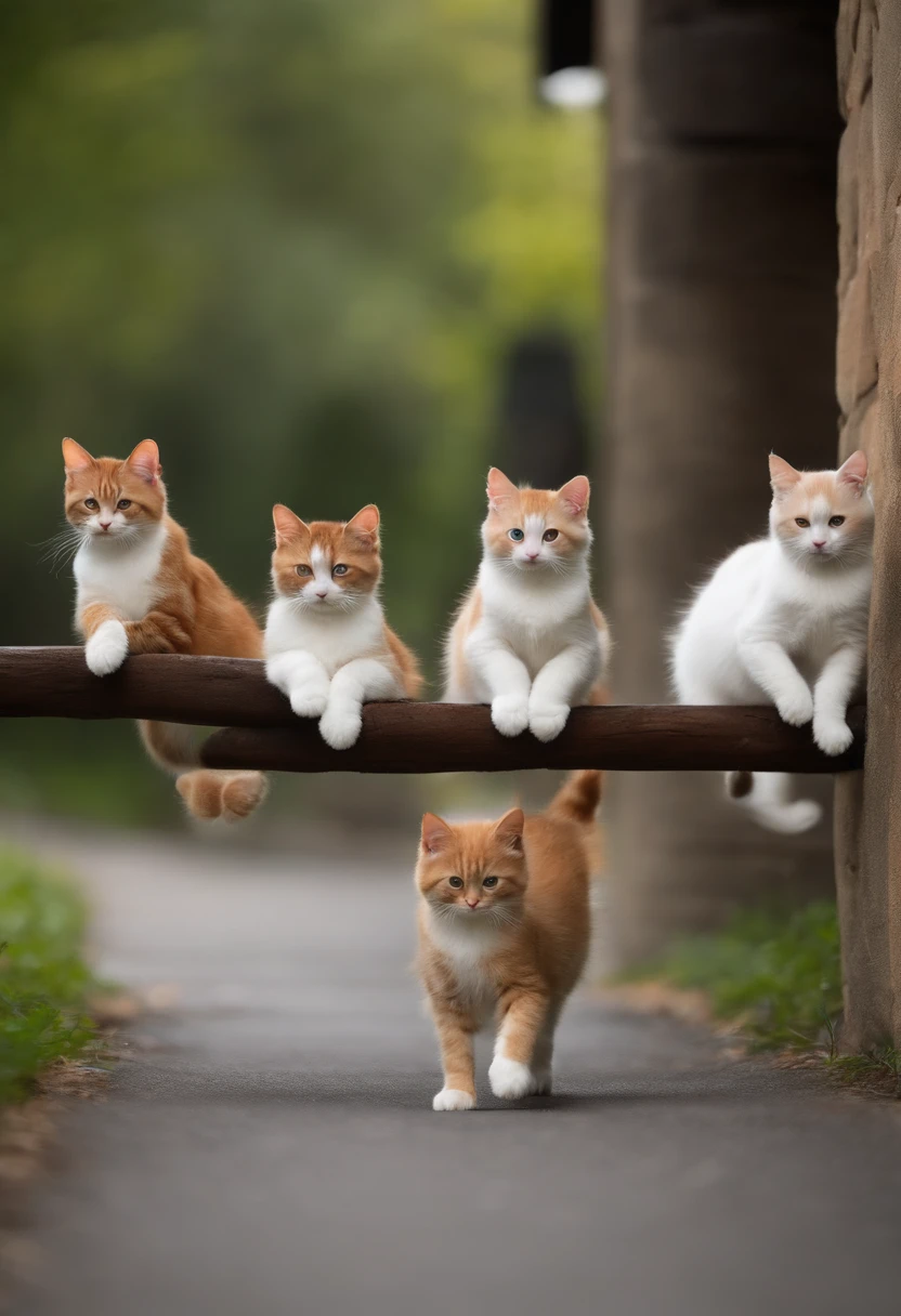 5 cats jumping and when you squint your eyes there body parts and fur spell out "Hello" but when you are not squinting in real life, you cannot see the words