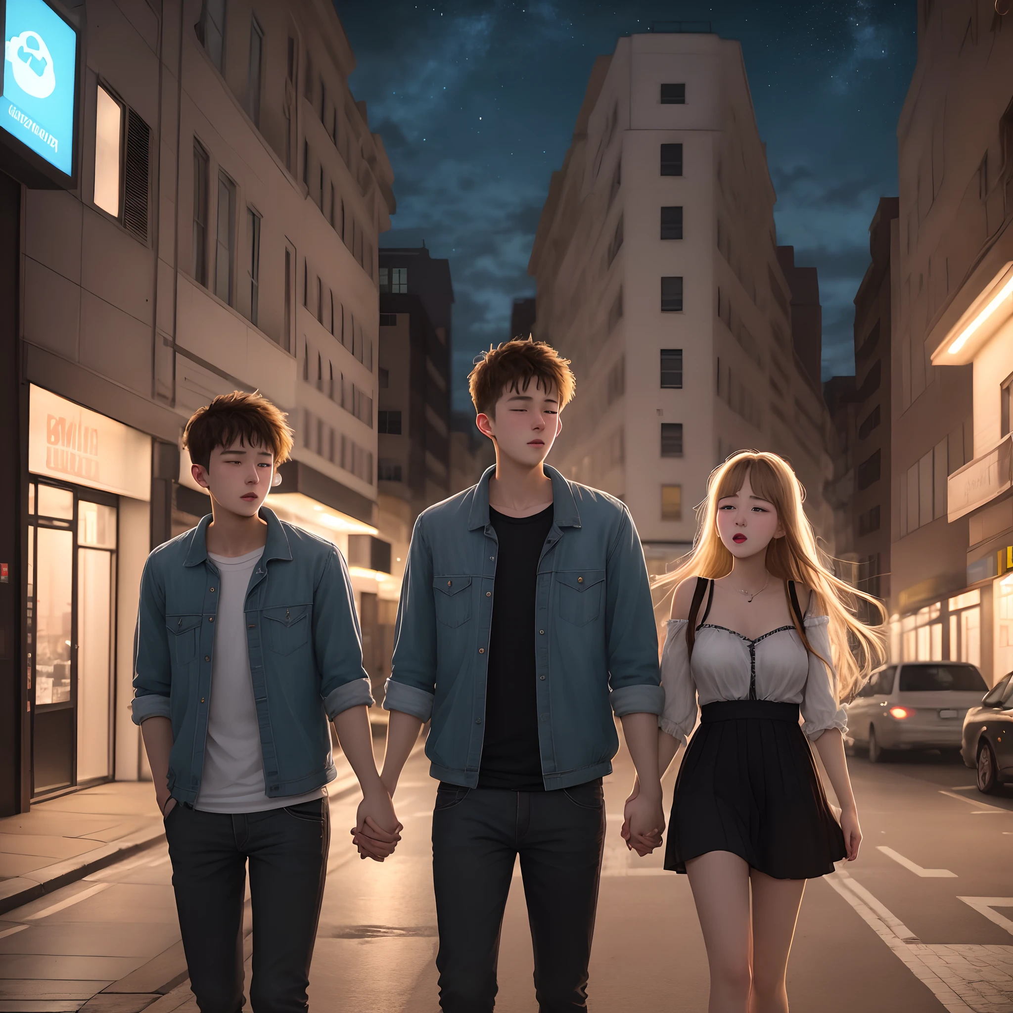 Young couple separated in the city in the middle of the night