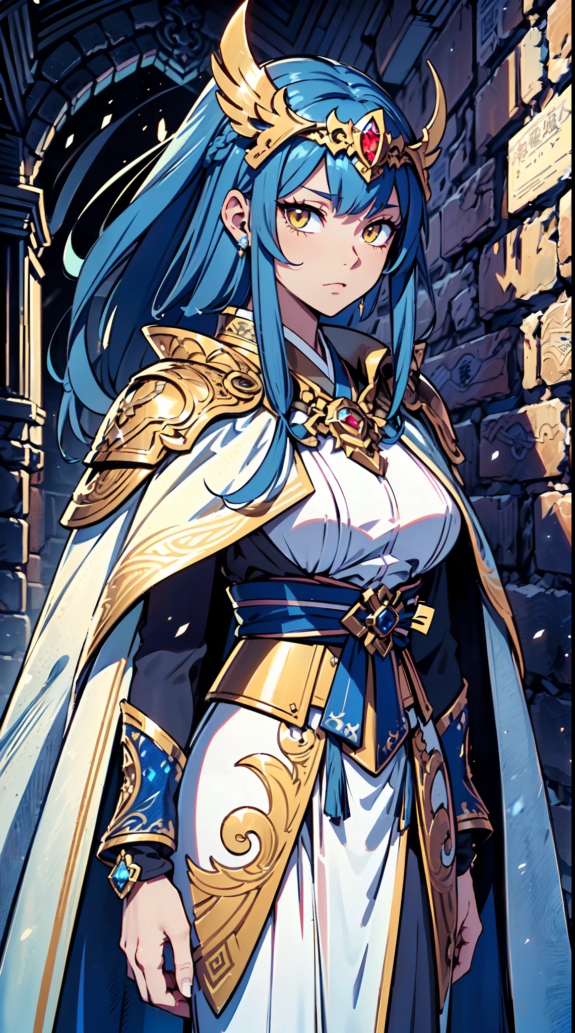 128K Ultra High Definition,
128K Ultra High Quality,
128K Ultra High Resolution,
Best Definition,
Best Quality,
Best Resolution,
Perfectly Detailed,
Perfectly Designed,
Extremely Detailed,
Extremely Designed,
Hyper Detailed,
Hyper Definition,
Hyper Quality,
Hyper Resolution,
Masterpiece,
Anime,
Body Shot,
1 Boy,
Handsome,
(((Hyper Detailed Blue Long Hair))),
Hyper Detailed Yellow Eyes,
(((Hyper Detailed Colored Red Armor Plates))),
(((Hyper Detailed Colored White Undershirt))),
(((Hyper Detailed Engraving Jeweled Japanese Emperor Armor With Headpiece & Cape))),
(((Dungeon Ruins Background Scenery))),