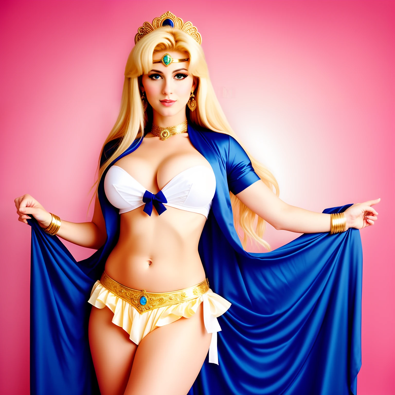 (Mature and realistic portrayal:1.2) Blonde hair Sailor Moon dressed as a belly dancer