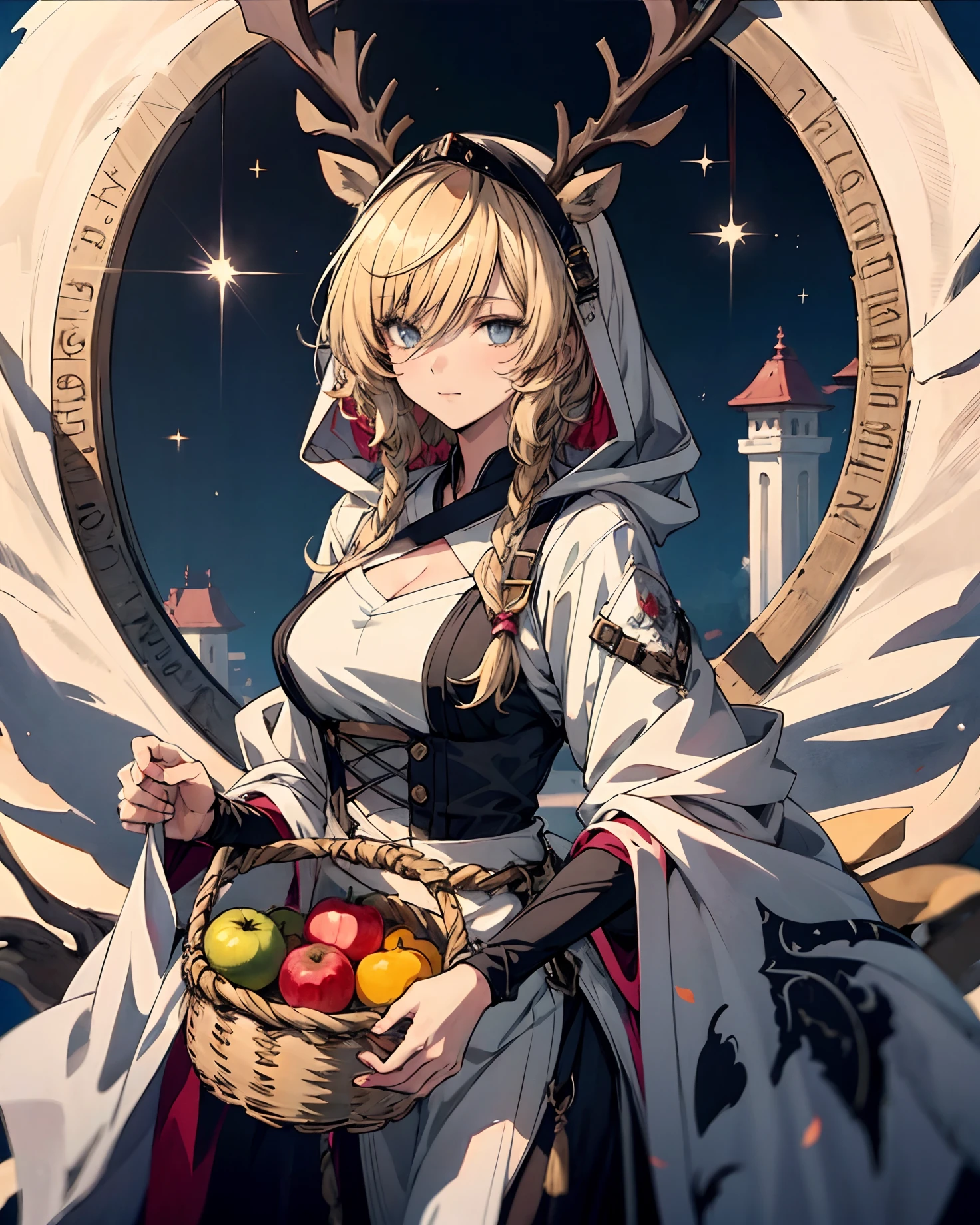 A woman in traditional dress holds a basket of fruits, Bohemian style | | very anime!!!, Guviz-style artwork, Detailed digital anime art, offcial art, detailed anime art, clean and meticulous anime art, Beautiful anime artwork, Beautiful anime art, Detailed anime artwork, Guviz, Traditional beauty, beautiful anime art style, Oriental art style