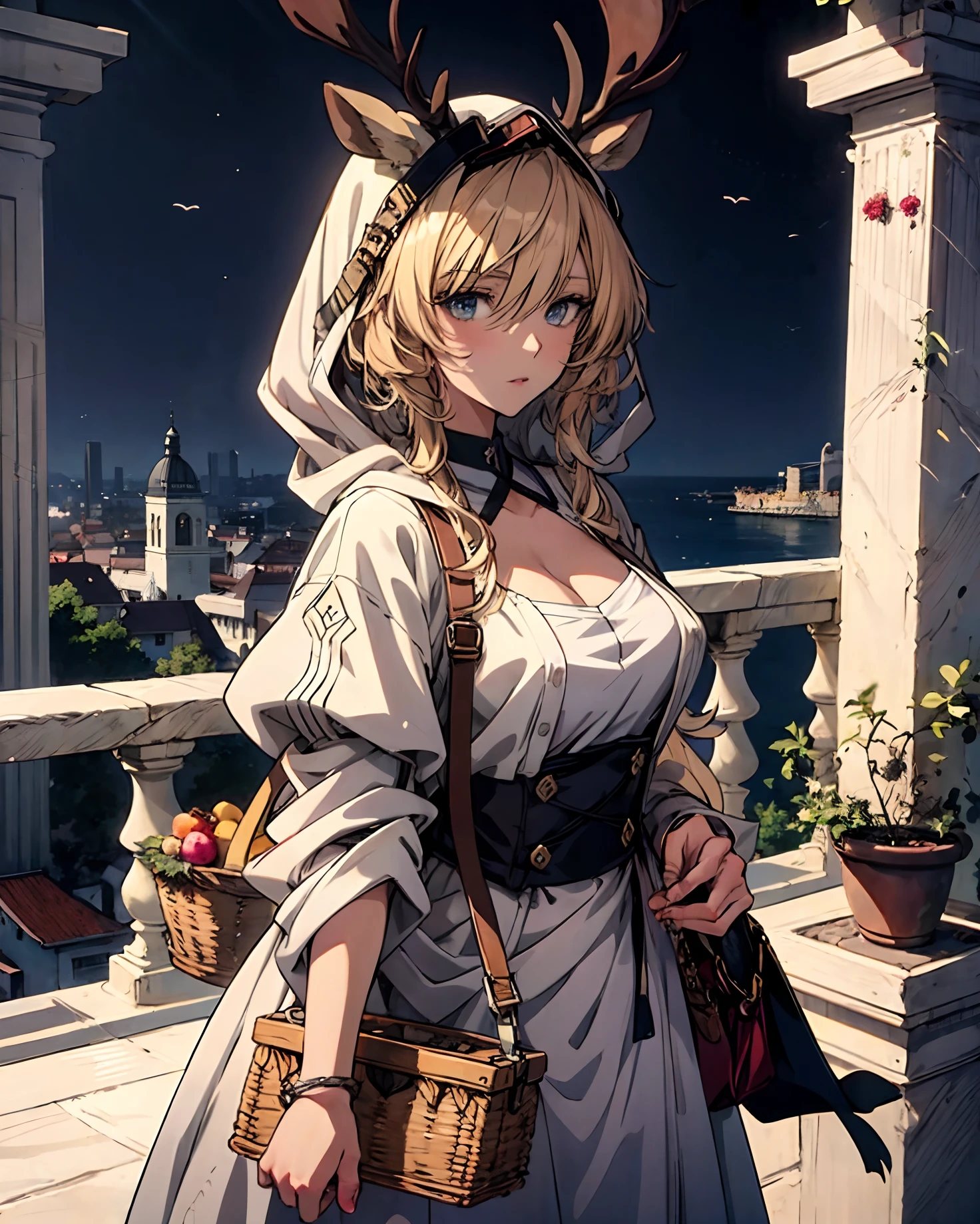 A woman in traditional dress holds a basket of fruits, Bohemian style | | very anime!!!, Guviz-style artwork, Detailed digital anime art, offcial art, detailed anime art, clean and meticulous anime art, Beautiful anime artwork, Beautiful anime art, Detailed anime artwork, Guviz, Traditional beauty, beautiful anime art style, Oriental art style