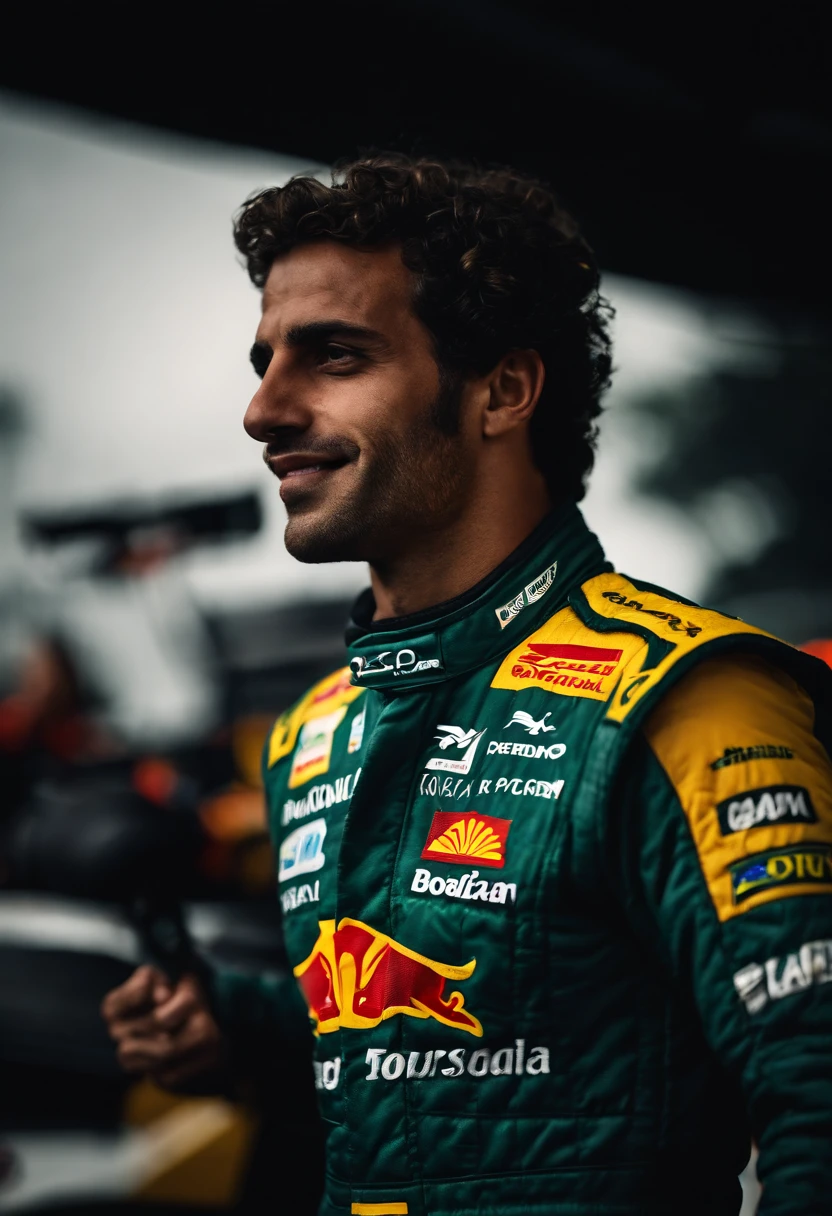 Brazilian Man Formula 1 Driver, 25 anos, prize in hand